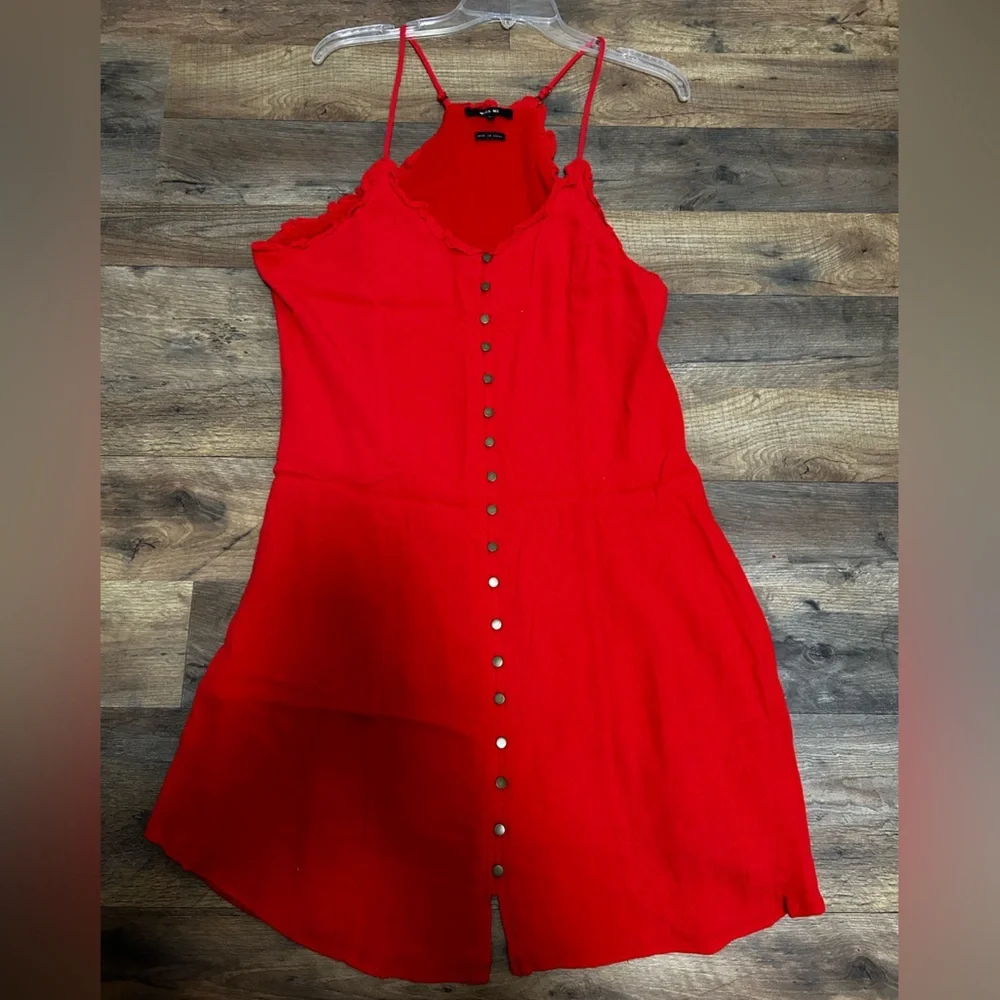 Miss Me Red Mini Dress with Button Front